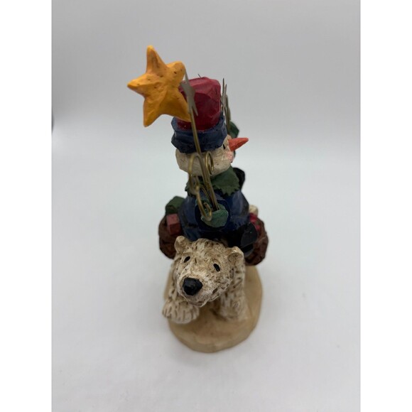 Snowman Clown Riding Polar Bear Christmas Gifts Plaster Metal Stars 6" - Picture 3 of 5